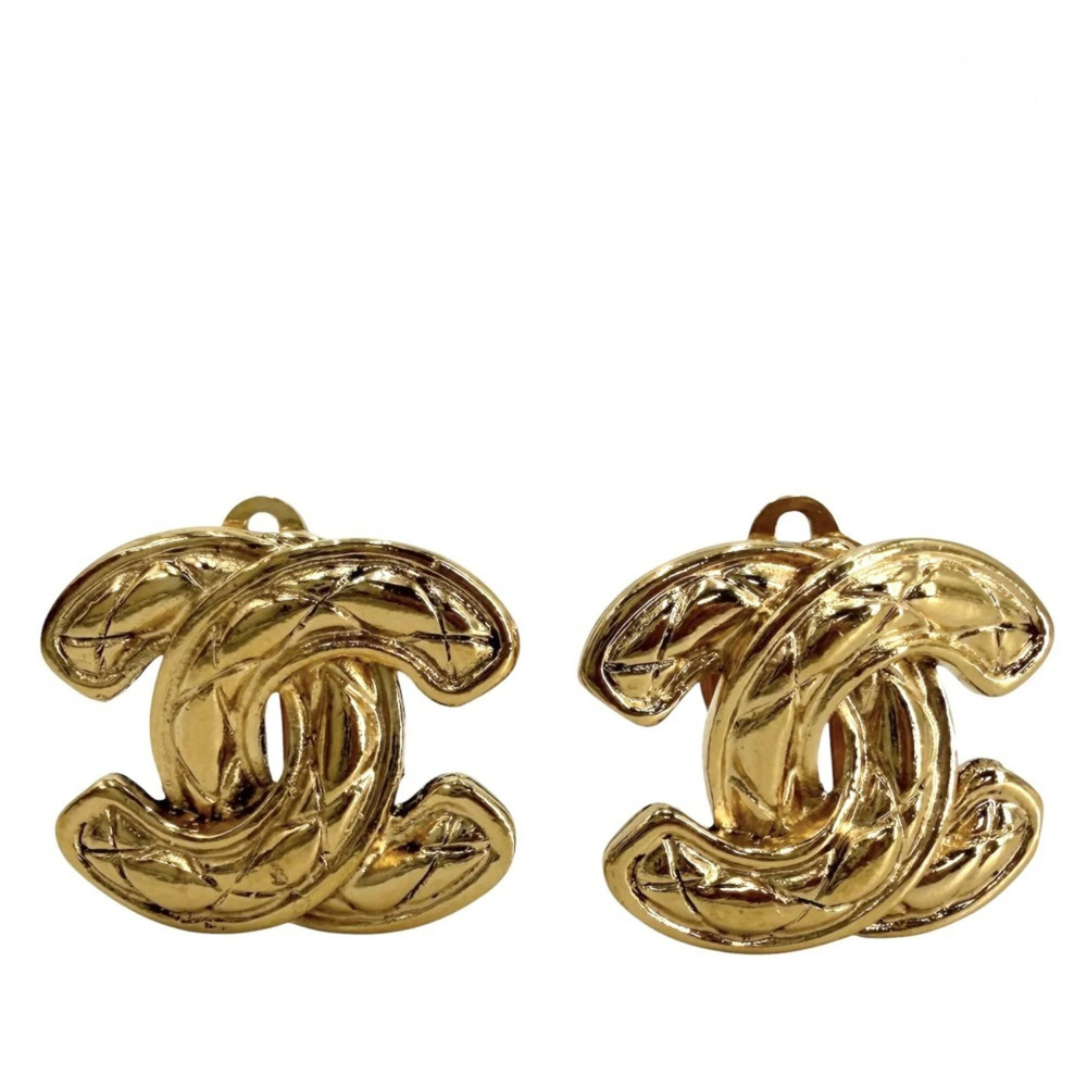 CHANEL Authentic Vintage Gold Logo Earrings